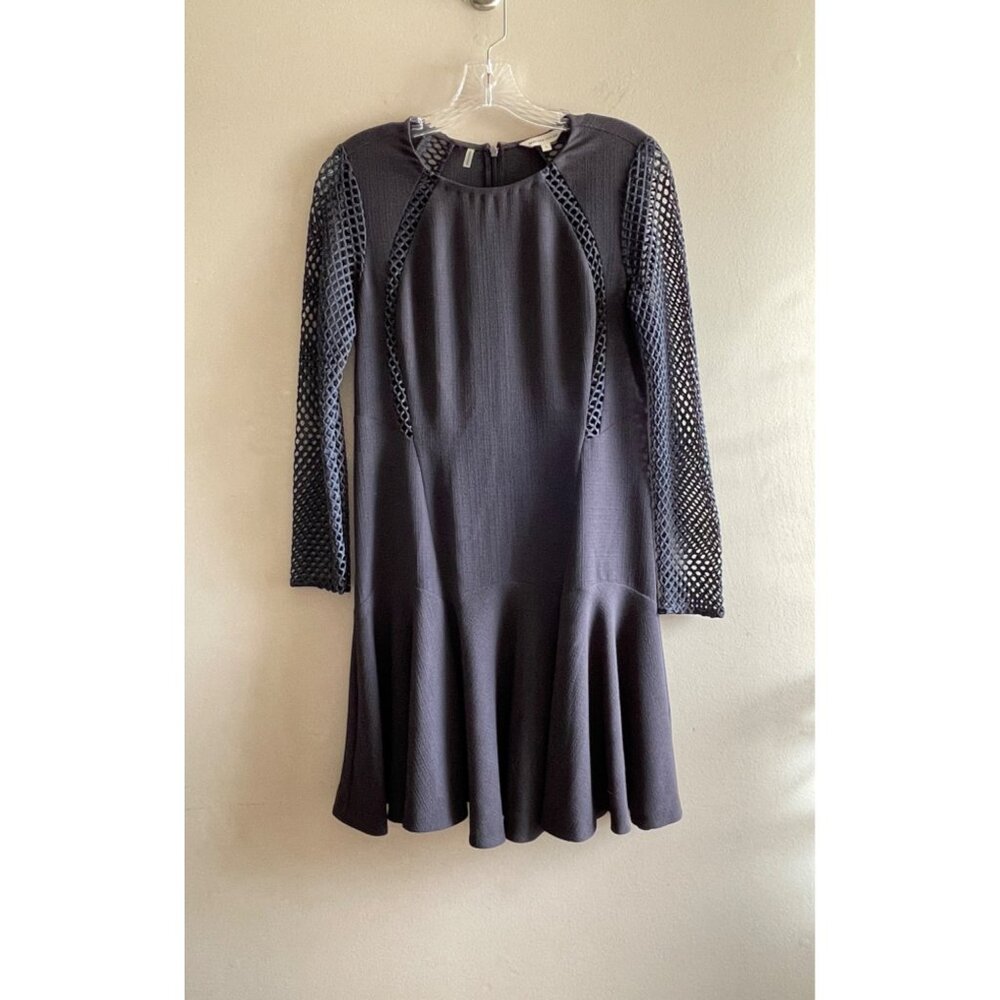 Rebecca Taylor Fit and Flare Dress Womens 2 Gray with Mesh Detail Fishnet. - Picture 9 of 11